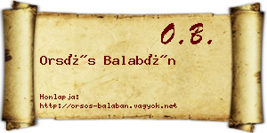 Orsós Balabán névjegykártya